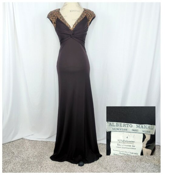 Alberto Makali Dresses & Skirts - Alberto Makali Gown 4 Small Formal Brown Beaded